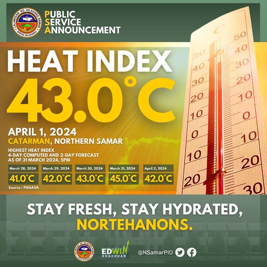 Heat index reaches 43 celcius at catarman